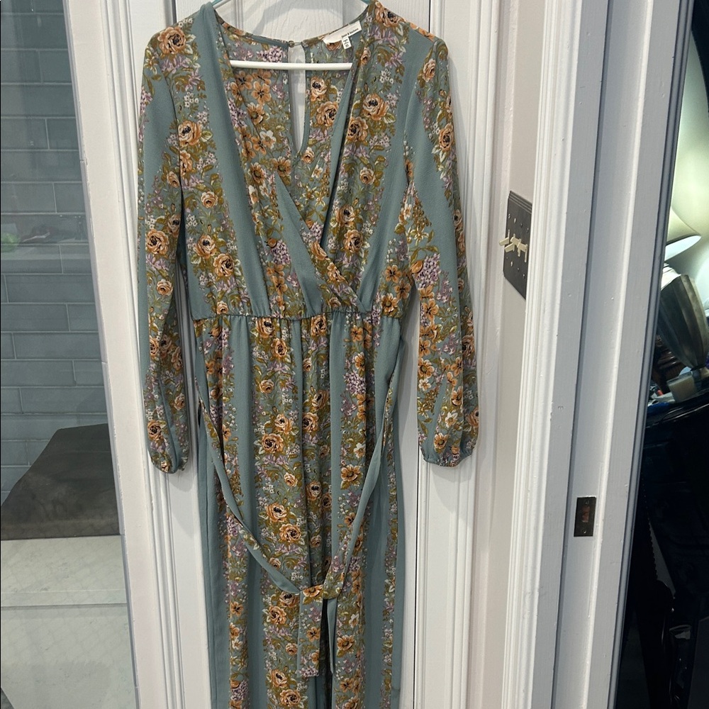 June & Hudson Floral Jumpsuit in Green and Brown